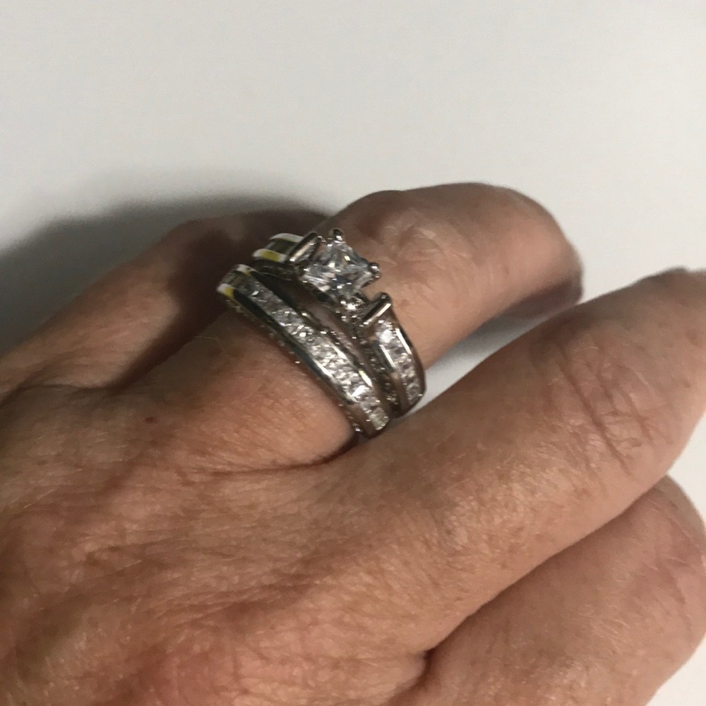4ct CZ Platinum-plated wedding set - Picture 3 of 4